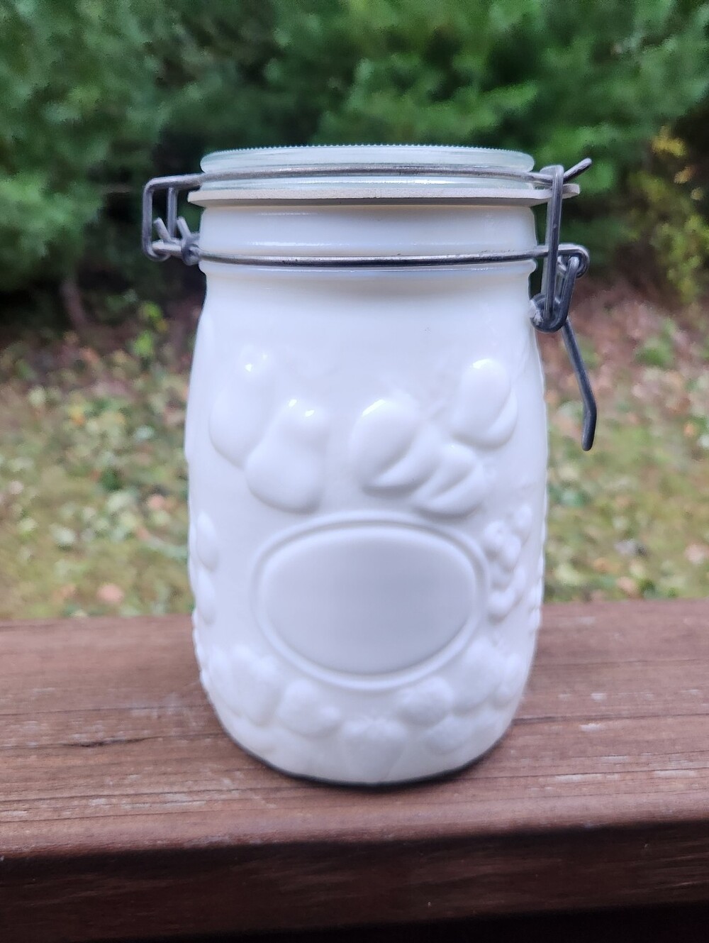 Vintage Wheaton Milk Glass 1L Canister W/ Embossed Fruit Design